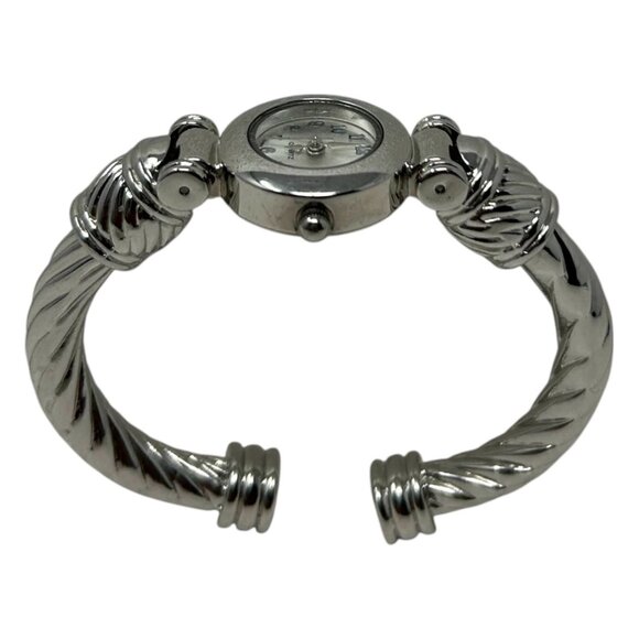 Stainless Steel Silver-Tone Bangle Bracelet Cuff Watch Quartz Movement - Picture 9 of 16